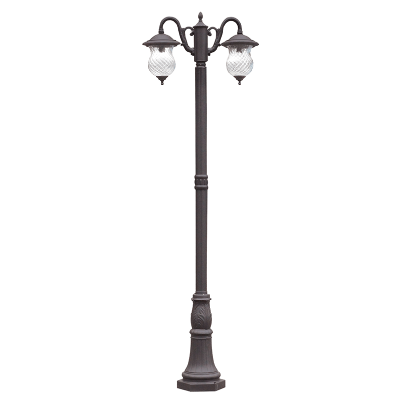 DH-8679-2(107#) Outdoor Post Light, 2-Head Outdoor Street Light With Optic Twist Glass Shade, Garden Light Lamp Post