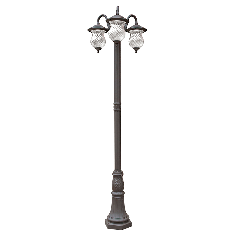 DH-8679-3(107#) Outdoor Post Light, 2-Head Outdoor Street Light With Optic Twist Glass Shade, Garden Light Lamp Post