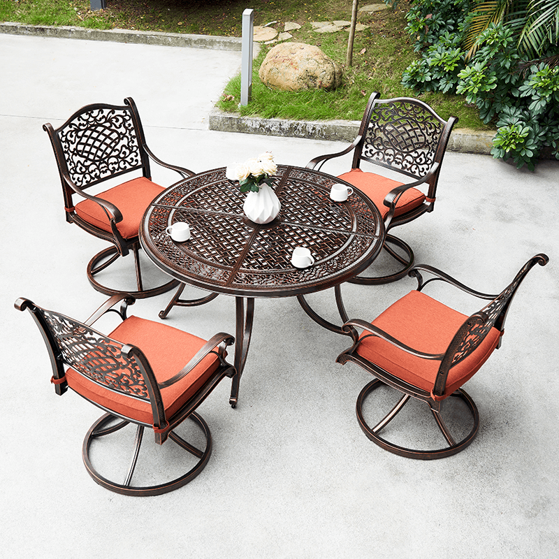 033 Cast Aluminum Dining Table Set With 036 Swivel Rocker Chairs - Bronze
