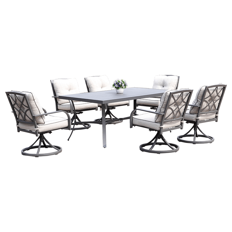 043 Aluminum Dining Table Set, Rectangular Dining Table With Dining Chairs Or Swivel Rocker Chairs